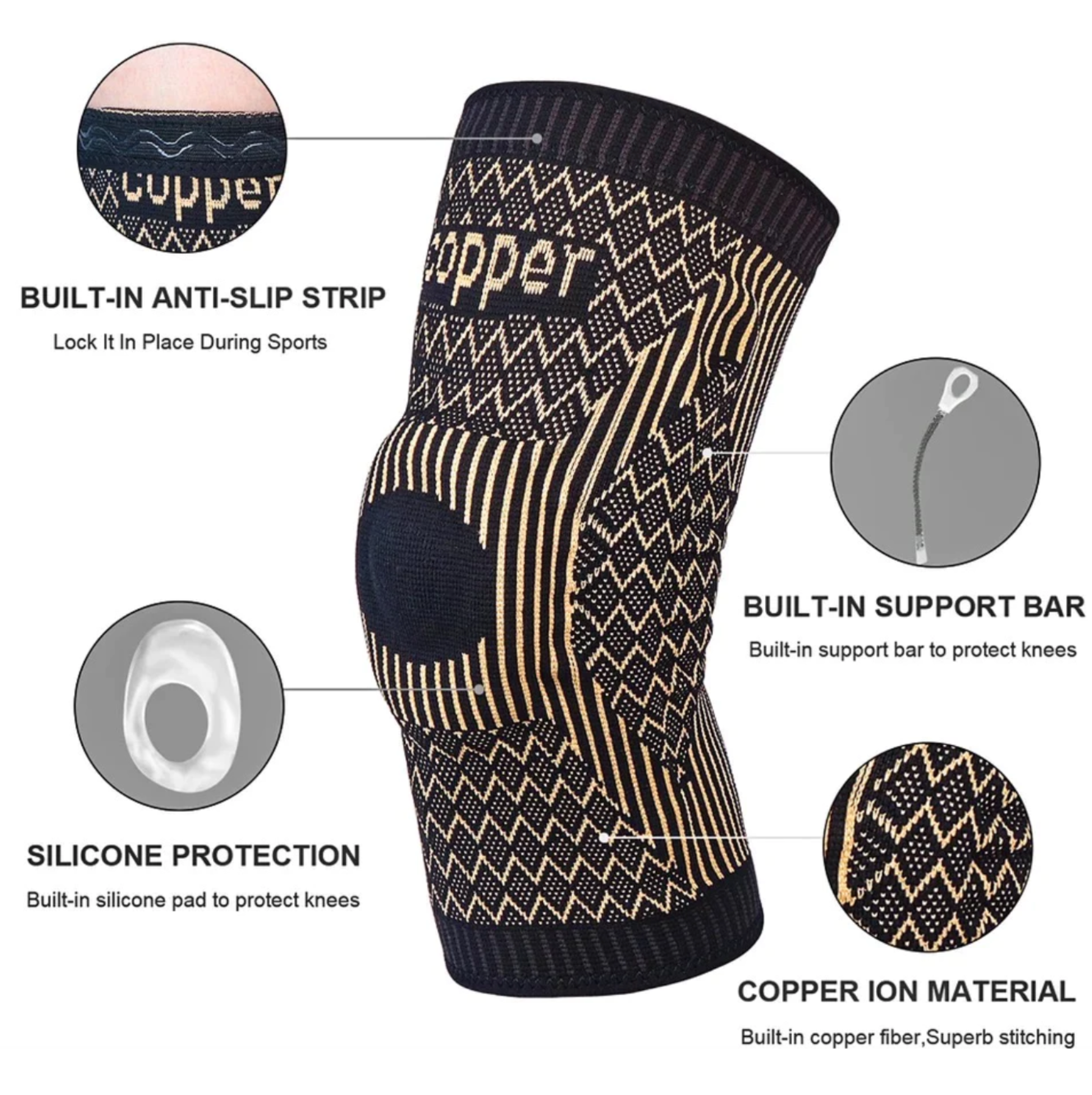 Copper Fit Knee Supports, Knee Style: Open, Style: Slip-On, Size